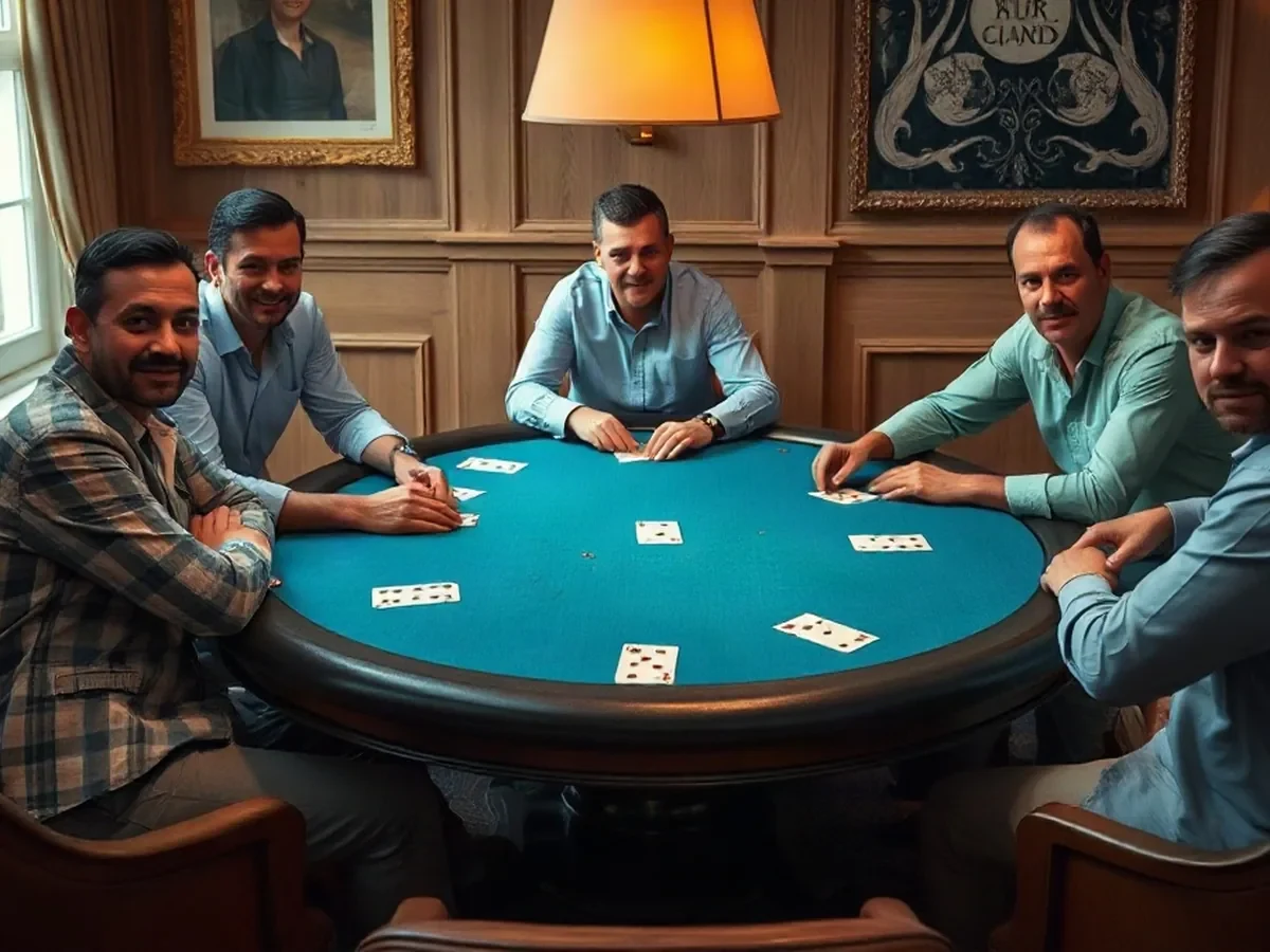 Adultes réunis autour d’une table de poker social