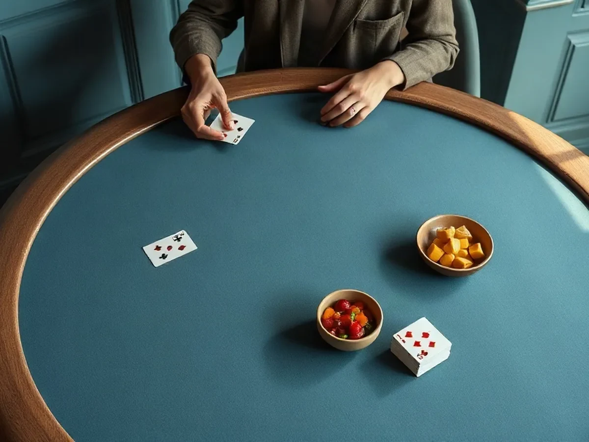 Table physique de poker avec cartes et compteurs symboliques sans valeur